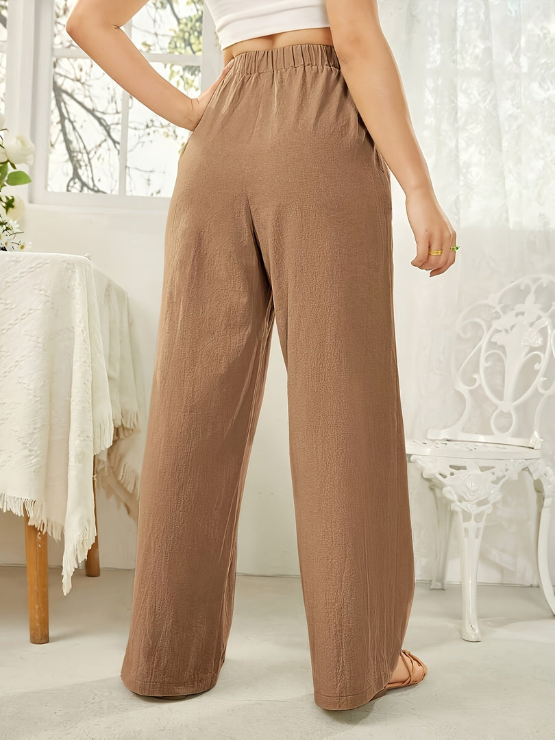 Women's Linen Wide Leg Pants High Waist Drawstring Flowing Casual Style
