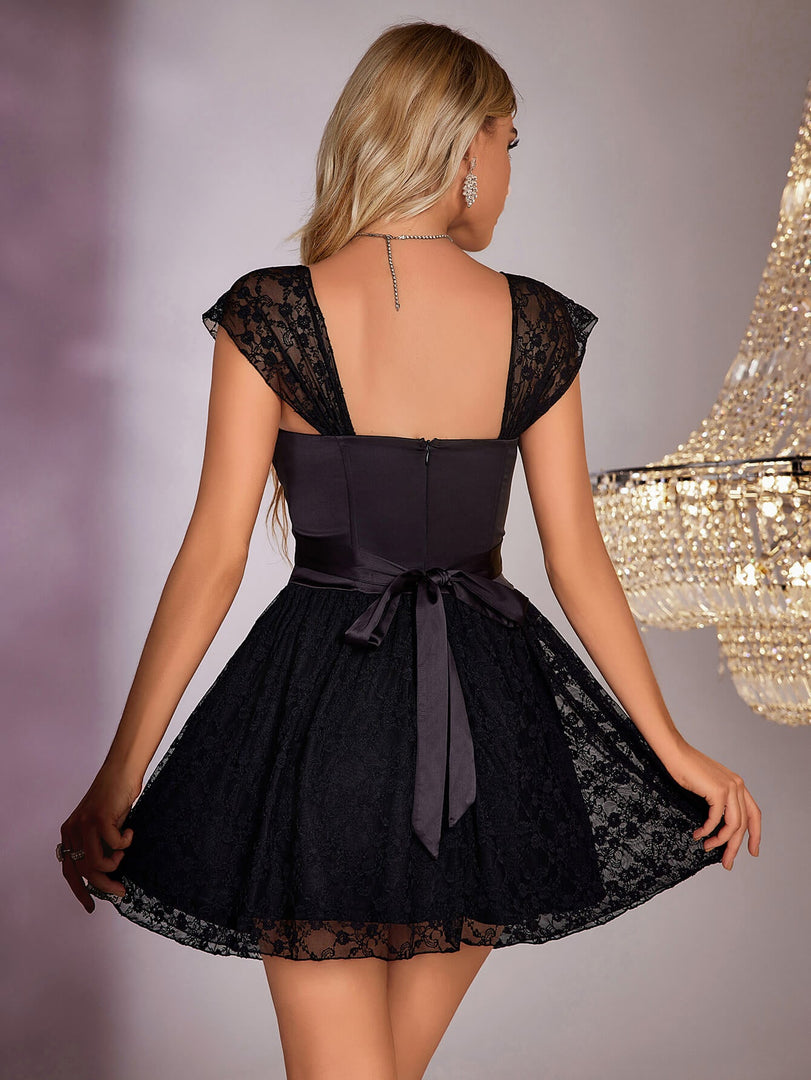 Backless Satin Rayson Patchwork A-line Dress | Formal Dress