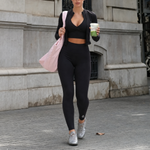 Load image into Gallery viewer, Albina + Arcadia + Honora Cropped Top, Jacket &amp; Leggings 3 Piece Set In Black
