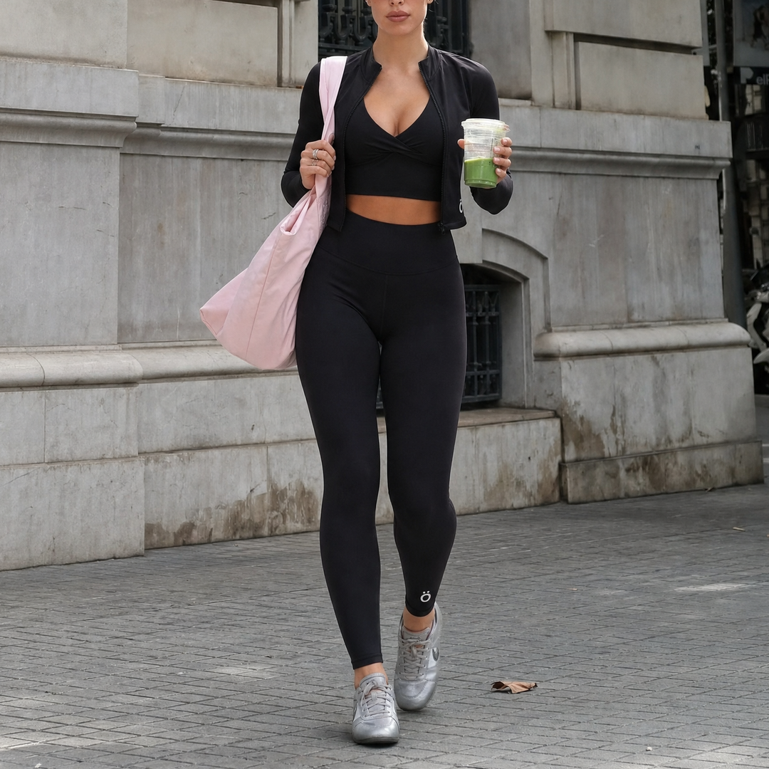 Albina + Arcadia + Honora Cropped Top, Jacket & Leggings 3 Piece Set In Black