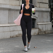 Albina + Arcadia + Honora Cropped Top, Jacket & Leggings 3 Piece Set In Black