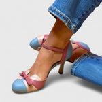 Load image into Gallery viewer, Women's Wedding Shoes Bow Detail Colorblock Heel Style

