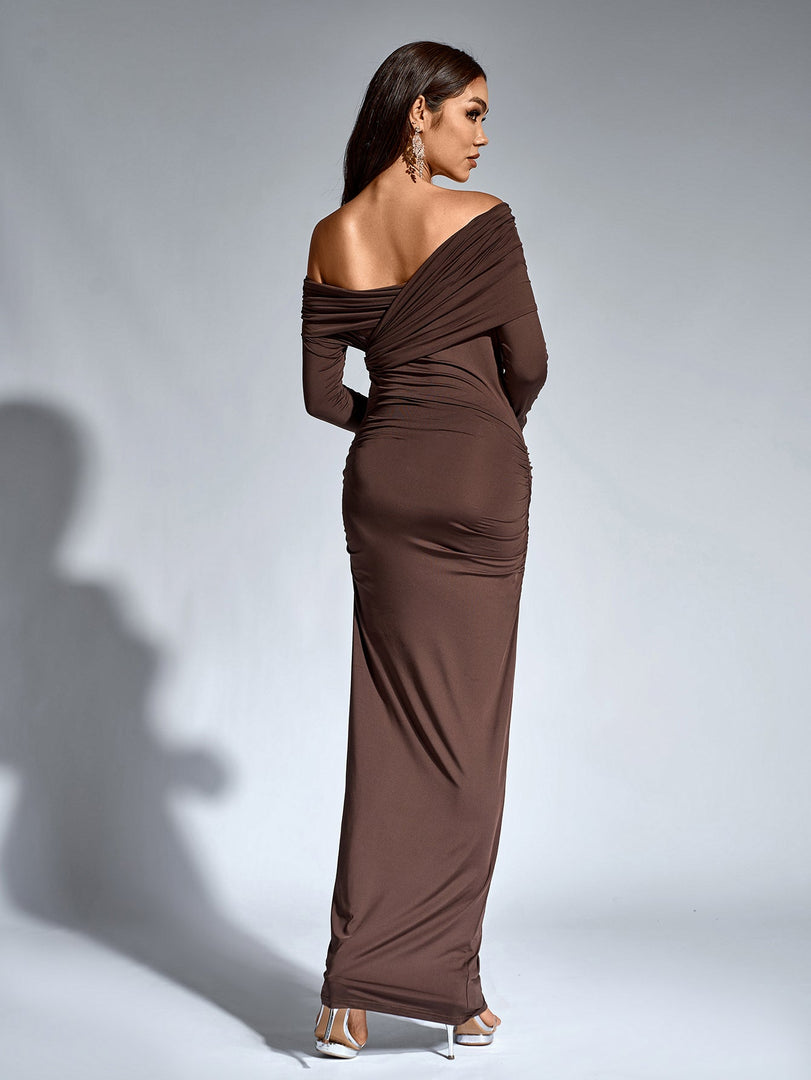Asymmetrical Shoulder Ruched Backless Bodycon Dress | Formal Dress