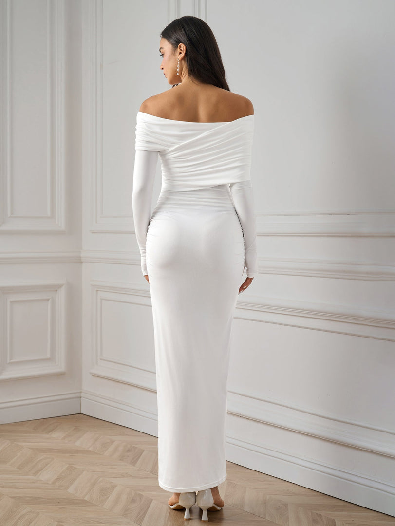 Asymmetrical Shoulder Ruched Backless Bodycon Dress | Formal Dress