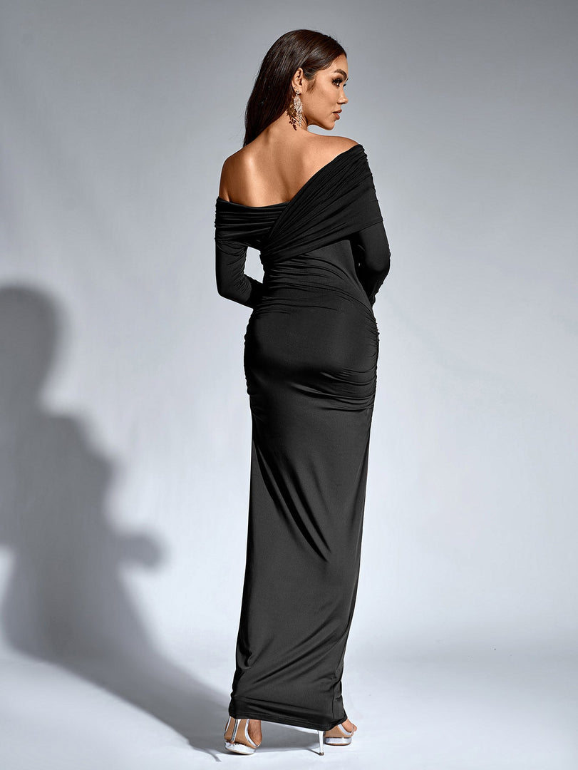 Asymmetrical Shoulder Ruched Backless Bodycon Dress | Formal Dress