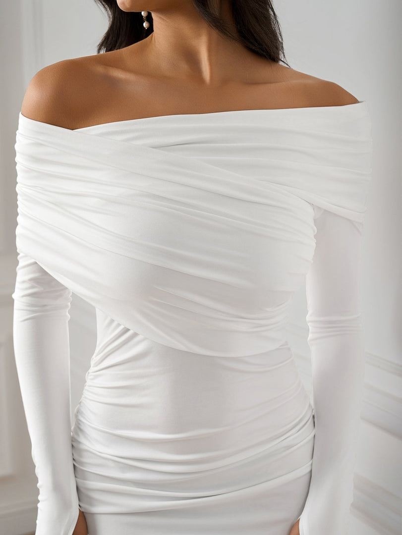 Asymmetrical Shoulder Ruched Backless Bodycon Dress | Formal Dress