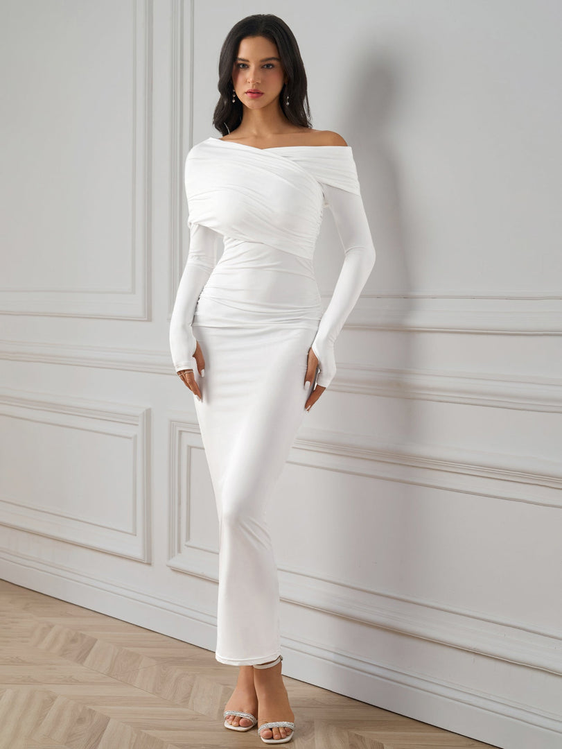 Asymmetrical Shoulder Ruched Backless Bodycon Dress | Formal Dress
