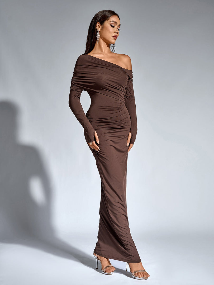 Asymmetrical Shoulder Ruched Backless Bodycon Dress | Formal Dress