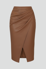 Load image into Gallery viewer, Women's Midi Skirt High Waist Faux Leather Wrap Front Split Fitted Casual Style
