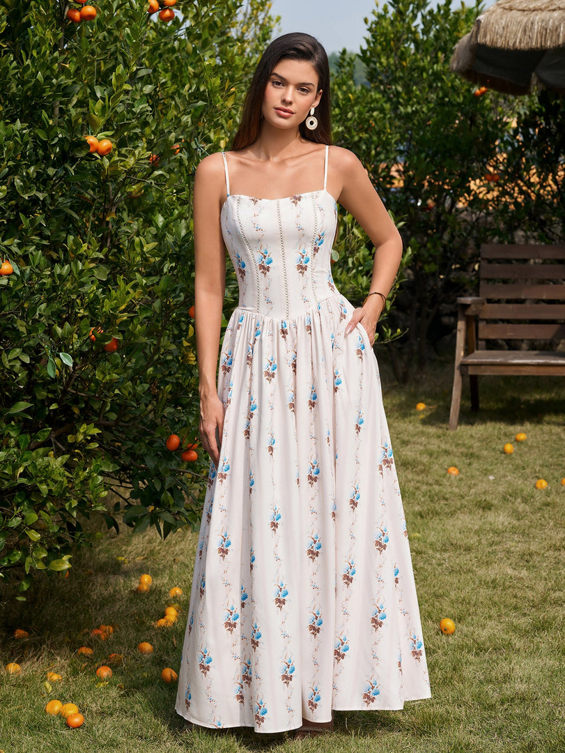 Backless Crisscross Tie Pocket Floral Print Dress | Wedding Guest Dress, Vacation Dress