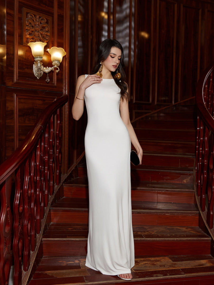 Backless Cut Out Crew Neck Long Dress | Prom Dress, Formal Dress