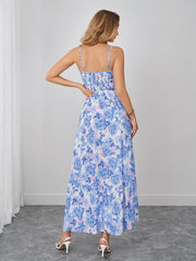 Backless Flared Pocket Floral Print Cami Dress | Vacation Dress, Wedding Guest Dress