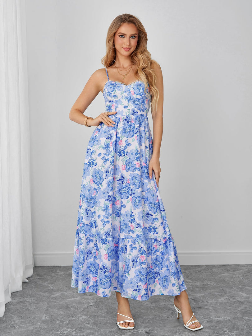 Backless Flared Pocket Floral Print Cami Dress | Vacation Dress, Wedding Guest Dress