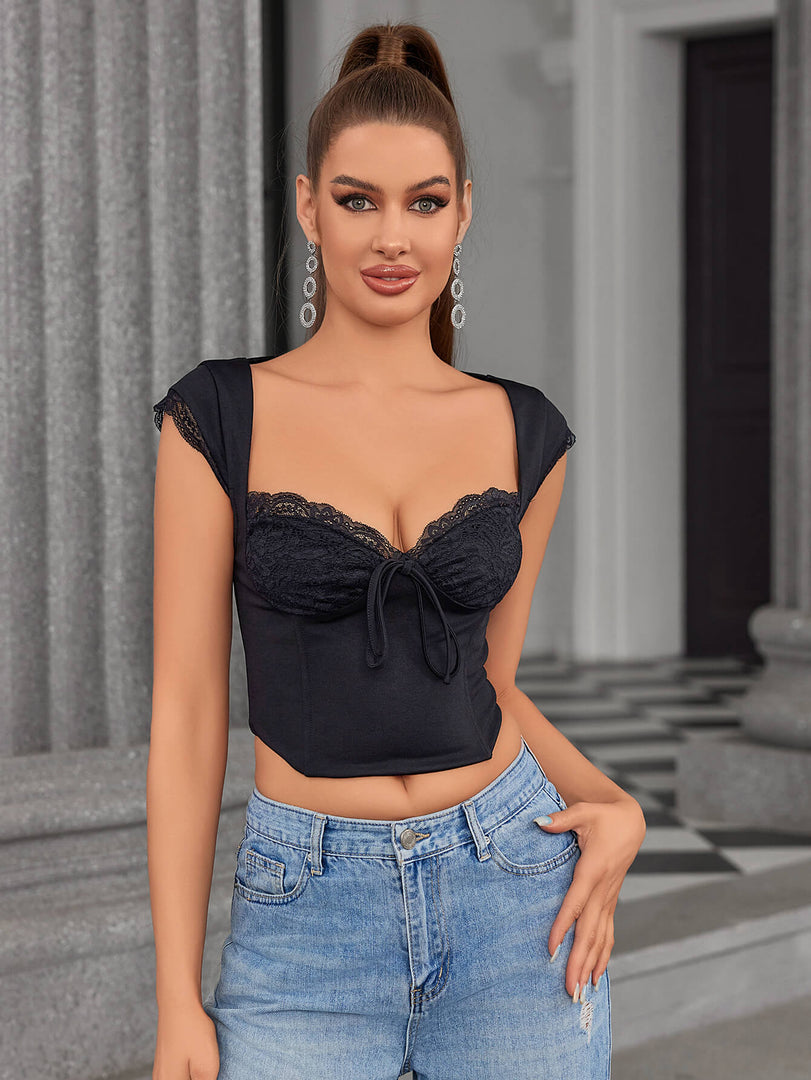Backless Lace Spliced Boning Corset Crop Top | Cocktail Party Top