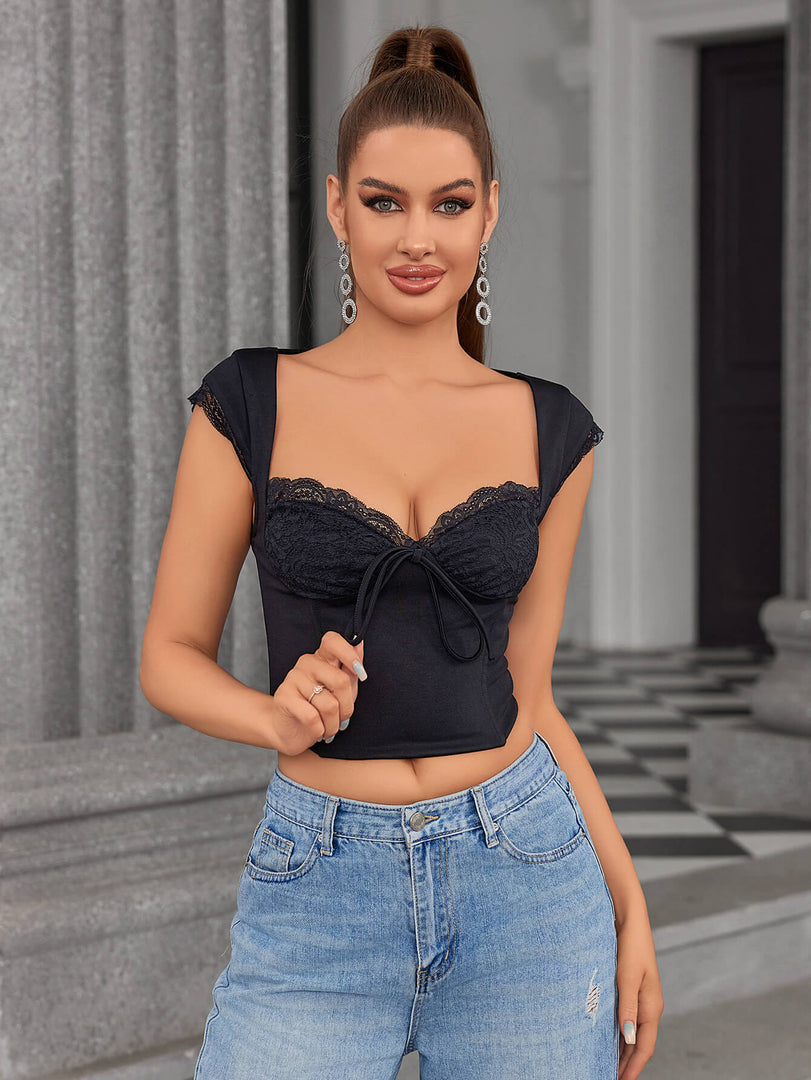 Backless Lace Spliced Boning Corset Crop Top | Cocktail Party Top