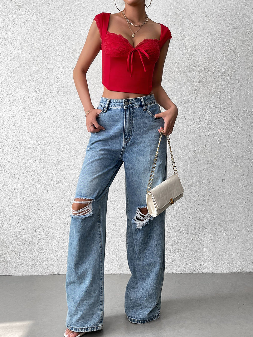 Backless Lace Spliced Boning Corset Crop Top | Cocktail Party Top