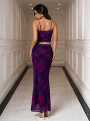 Backless Lace Trim Cami Top & Bodycon Mesh Skirt | Homecoming & Cocktail Party Two-Piece Set