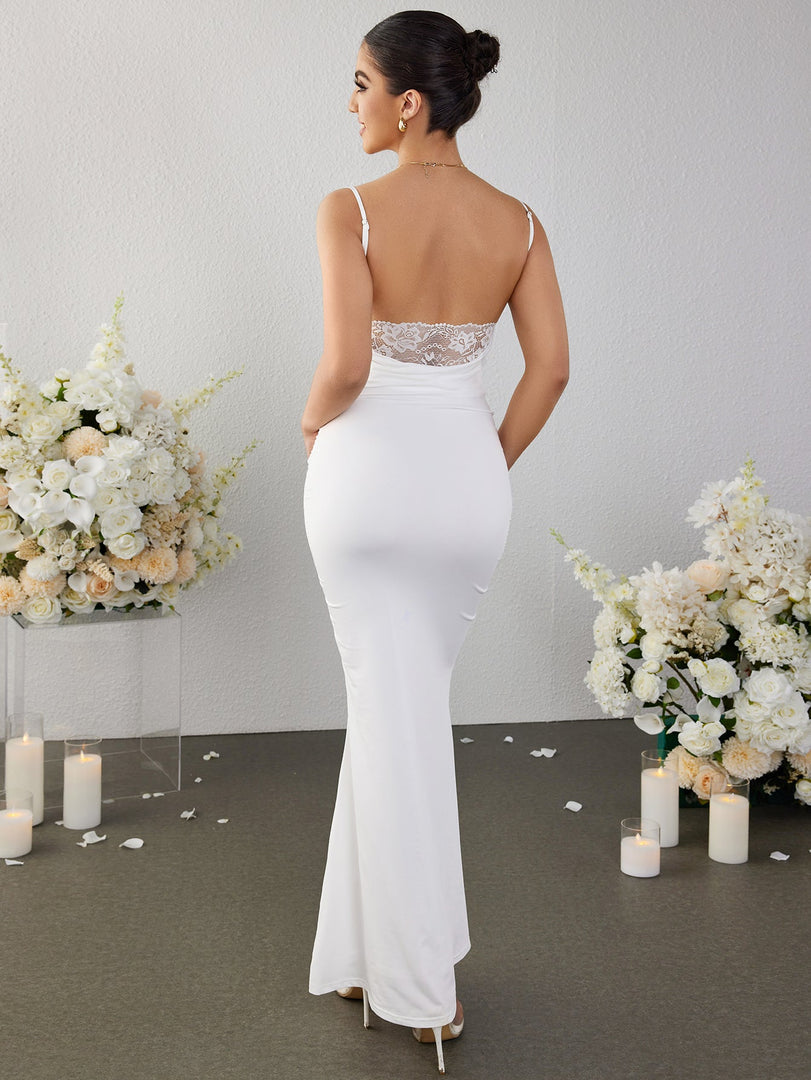 Backless Patchwork Lace Ruched Mermaid Dress | Prom Dress