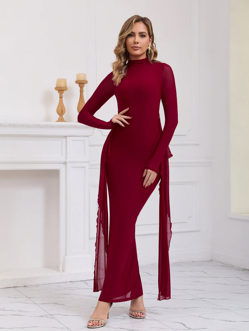 Backless Ribbon Trim Long Sleeve Mesh Dress | Vacation Dress
