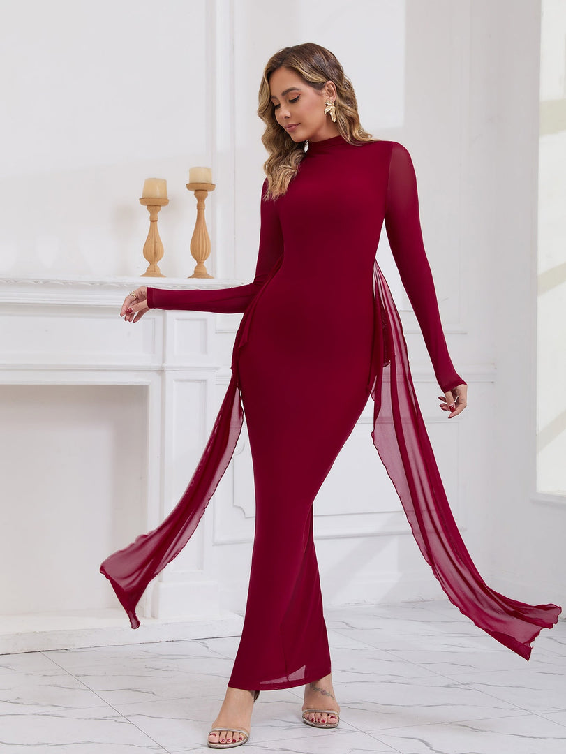 Backless Ribbon Trim Long Sleeve Mesh Dress | Vacation Dress