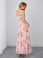 Backless Ruched Pocket Floral Print Maxi Dress | Wedding Guest Dress, Vacation Dress