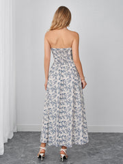Backless Ruched Pocket Floral Print Tube Dress | Wedding Guest Dress, Vacation Dress
