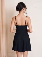 Backless Ruffle Trim Ruched Mesh Dress | Wedding Guest Dress, Vacation Dress