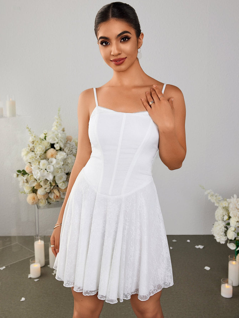 Backless Satin Patchwork Lace Hem Cami Dress | Formal Dress