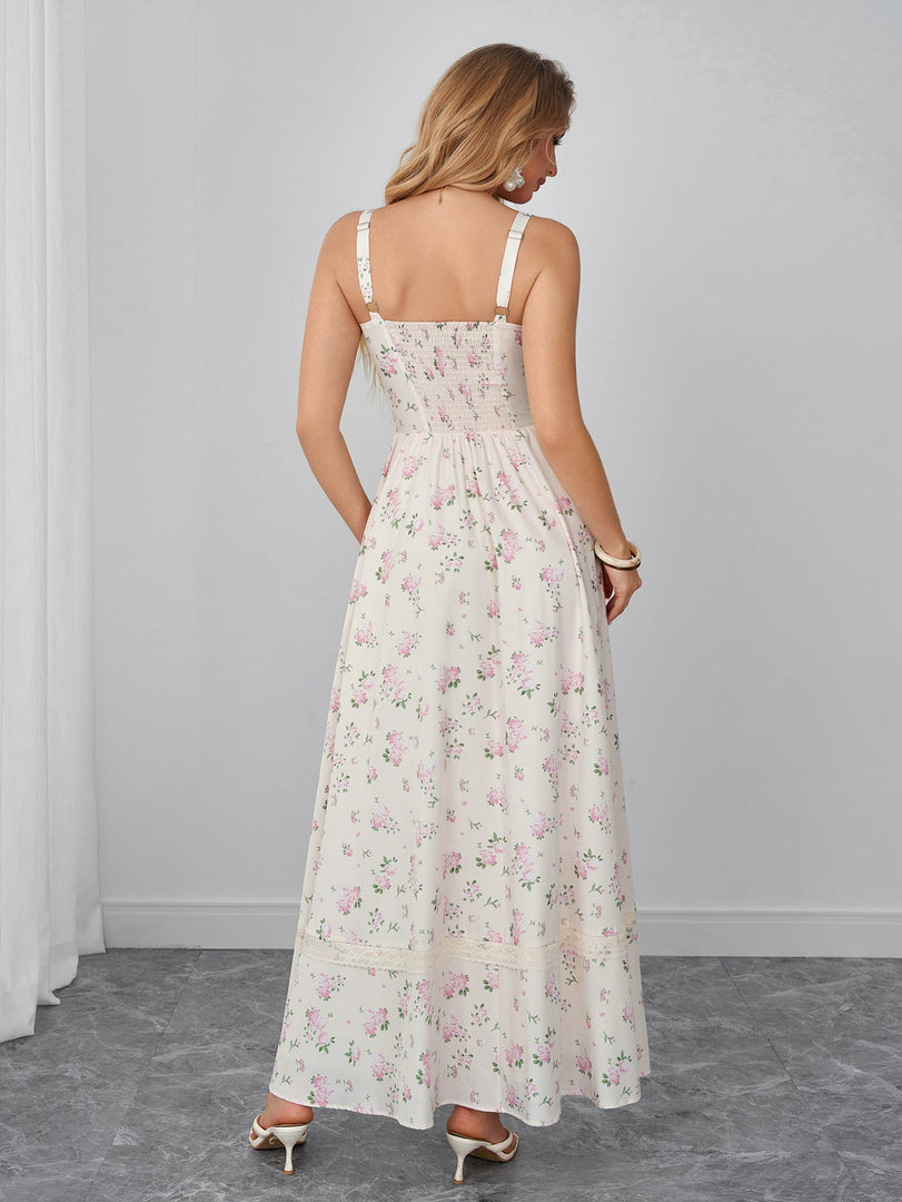 Backless Split Pocket Floral Print Maxi Dress | Wedding Guest Dress, Vacation Dress