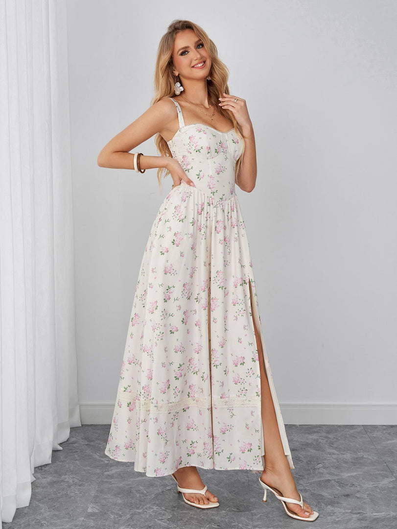 Backless Split Pocket Floral Print Maxi Dress | Wedding Guest Dress, Vacation Dress