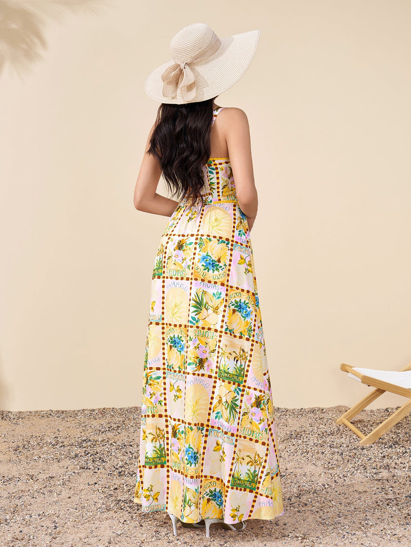 Backless Split Thigh Floral Print Maxi Dress | Wedding Guest Dress, Vacation Dress