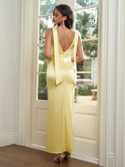 Backless Split Thigh Ribbon Trim Satin Dress | Bridesmaid Dress, Formal Dress