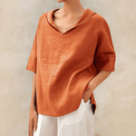 Load image into Gallery viewer, Women's Linen Tunic Top Hooded Elbow Sleeve Side Slit Relaxed Style
