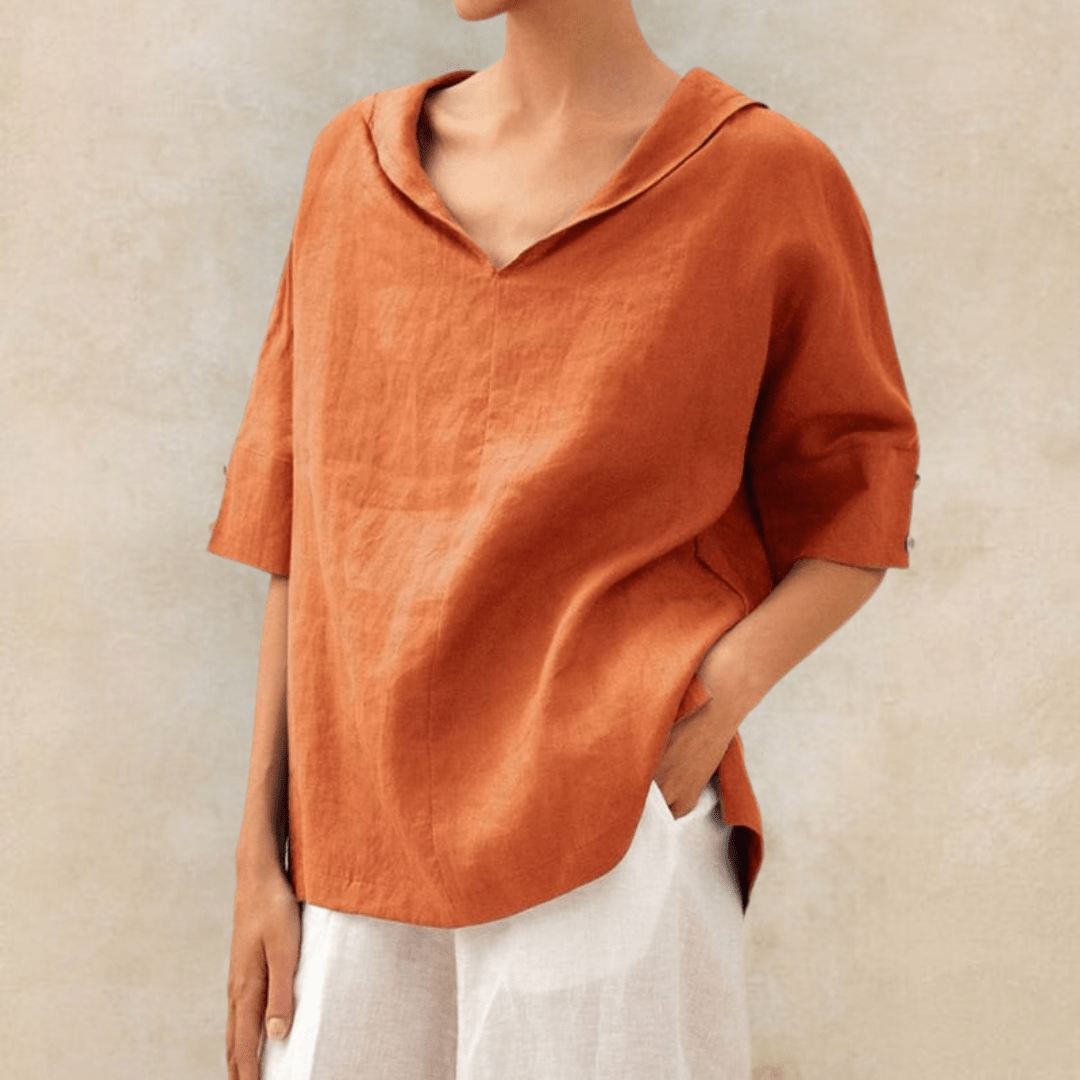 Women's Linen Tunic Top Hooded Elbow Sleeve Side Slit Relaxed Style