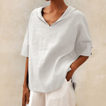 Load image into Gallery viewer, Women's Linen Tunic Top Hooded Elbow Sleeve Side Slit Relaxed Style
