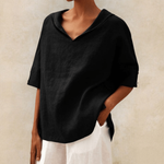 Load image into Gallery viewer, Women's Linen Tunic Top Hooded Elbow Sleeve Side Slit Relaxed Style
