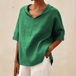 Load image into Gallery viewer, Women's Linen Tunic Top Hooded Elbow Sleeve Side Slit Relaxed Style
