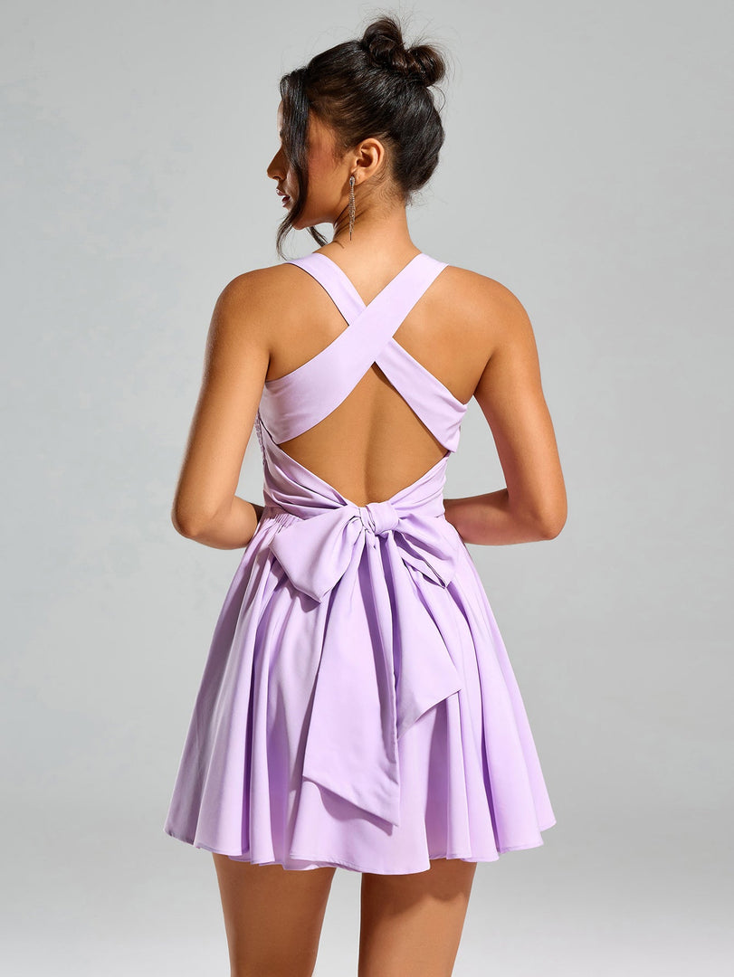 Bow Tie Back Embellished Trim Ruched Dress | Wedding Guest Dress