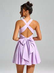 Bow Tie Back Embellished Trim Ruched Dress | Wedding Guest Dress