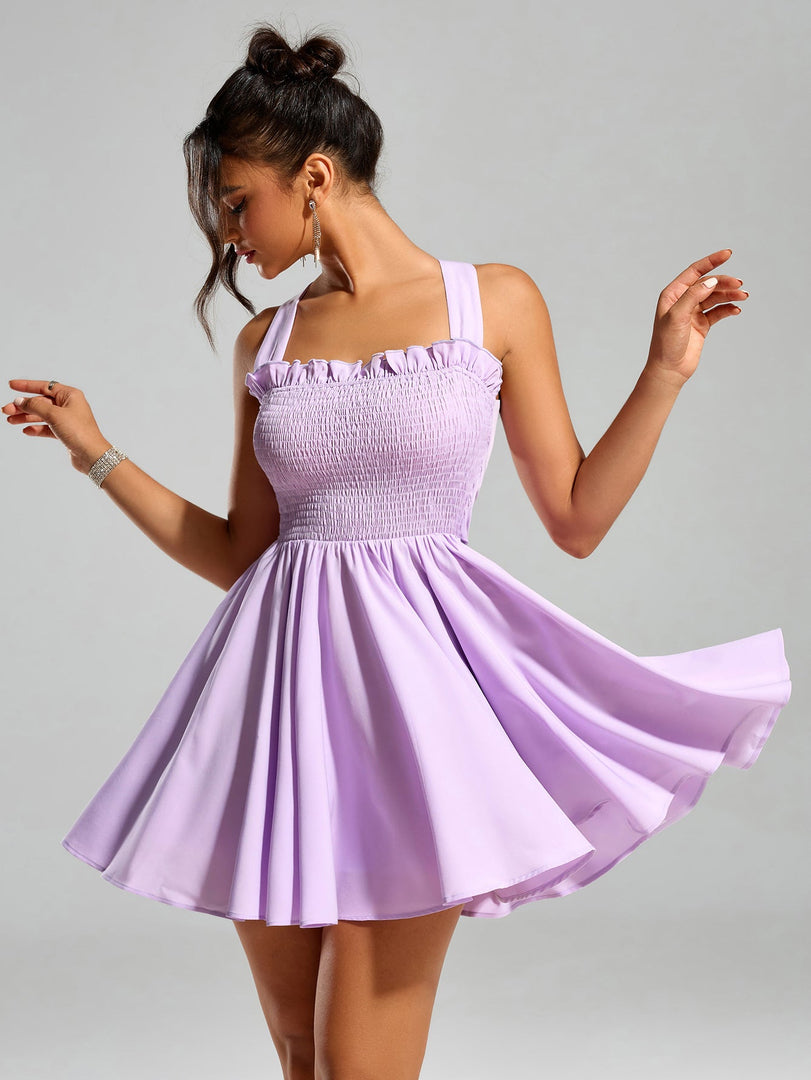 Bow Tie Back Embellished Trim Ruched Dress | Wedding Guest Dress