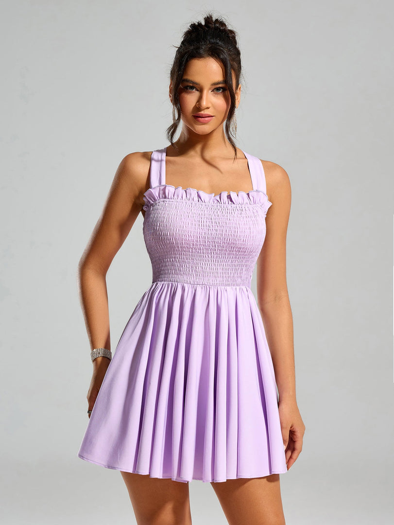 Bow Tie Back Embellished Trim Ruched Dress | Wedding Guest Dress