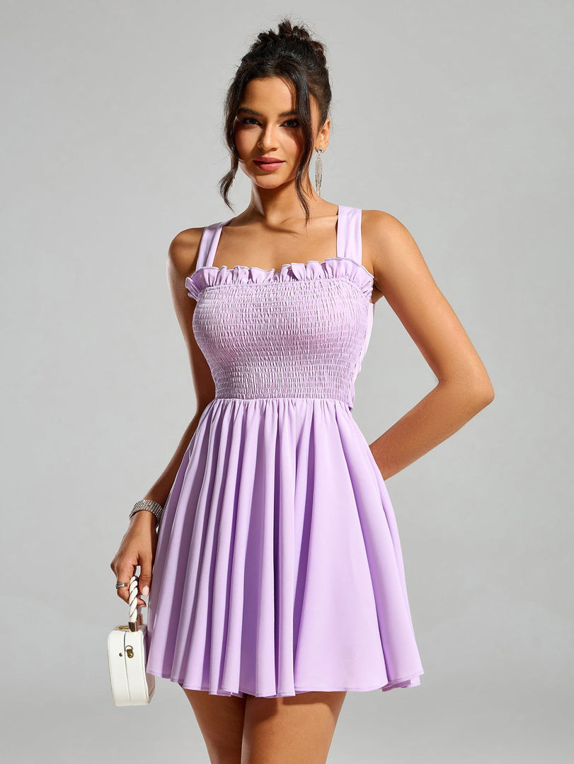 Bow Tie Back Embellished Trim Ruched Dress | Wedding Guest Dress