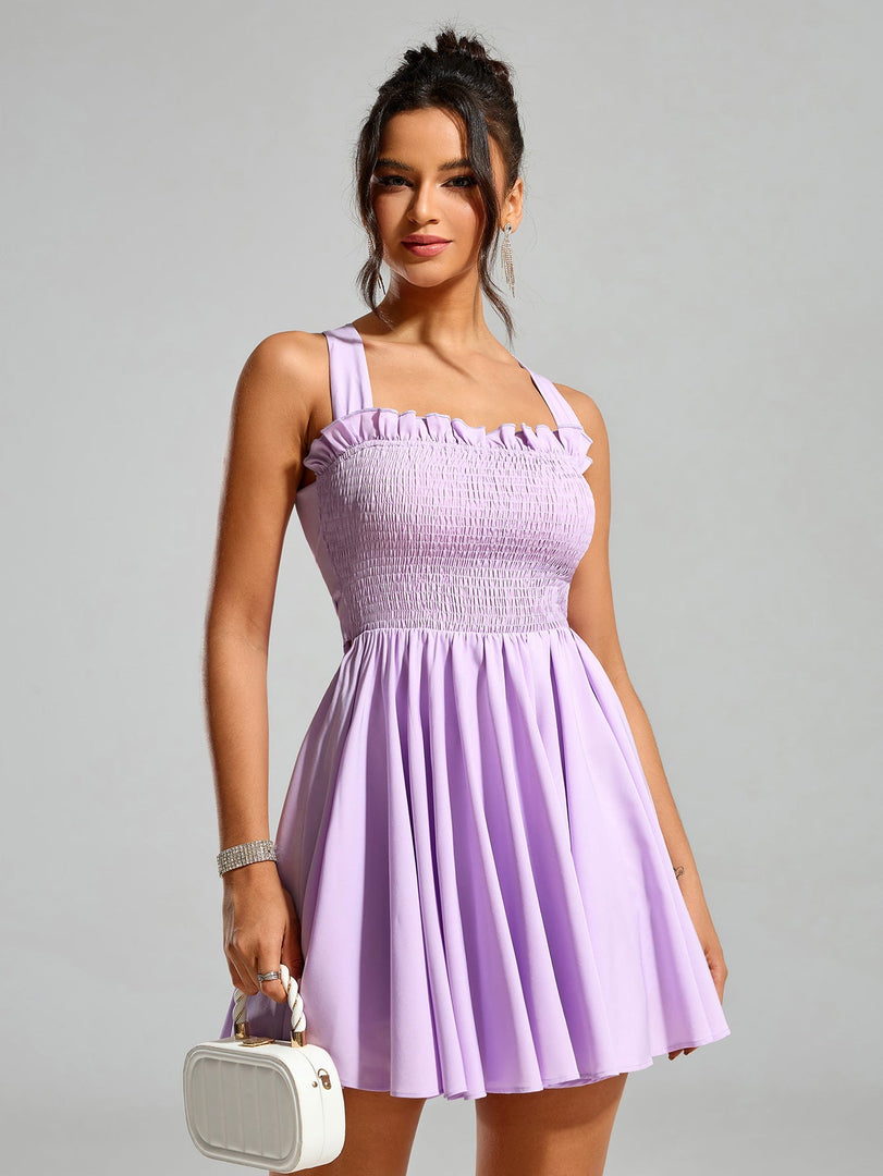 Bow Tie Back Embellished Trim Ruched Dress | Wedding Guest Dress