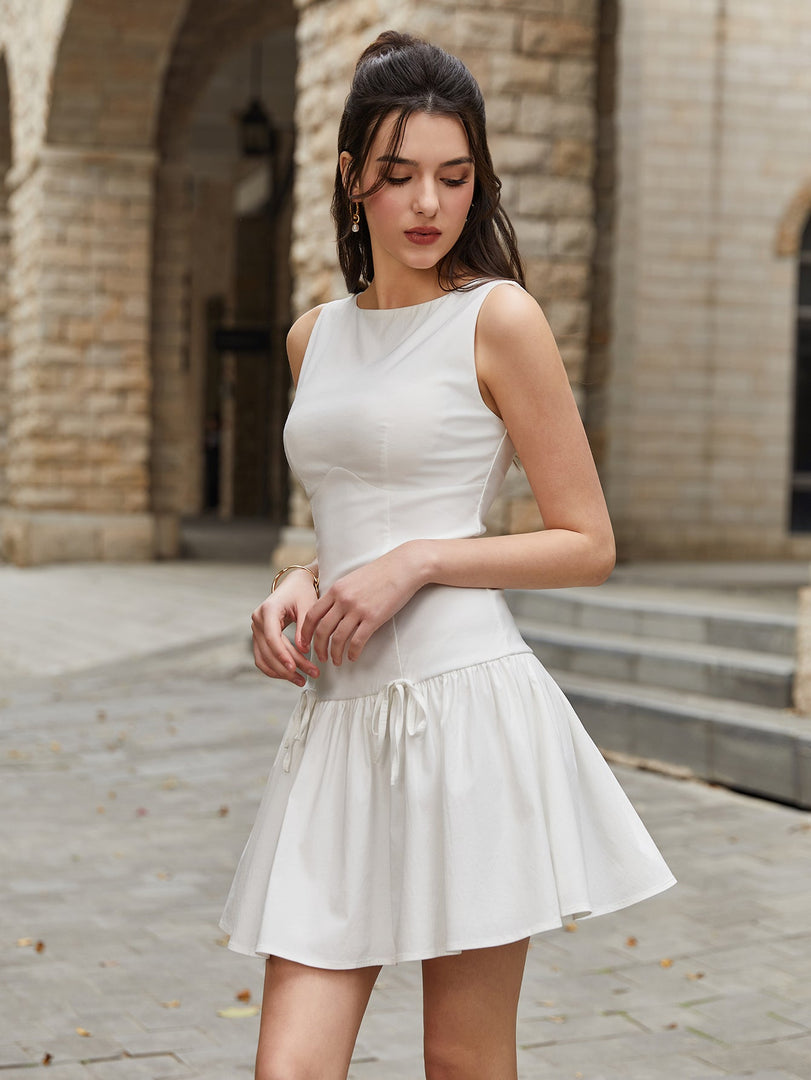 Bow Tie Embellished Sleeveless Pleated Mini Dress | Homecoming Dress