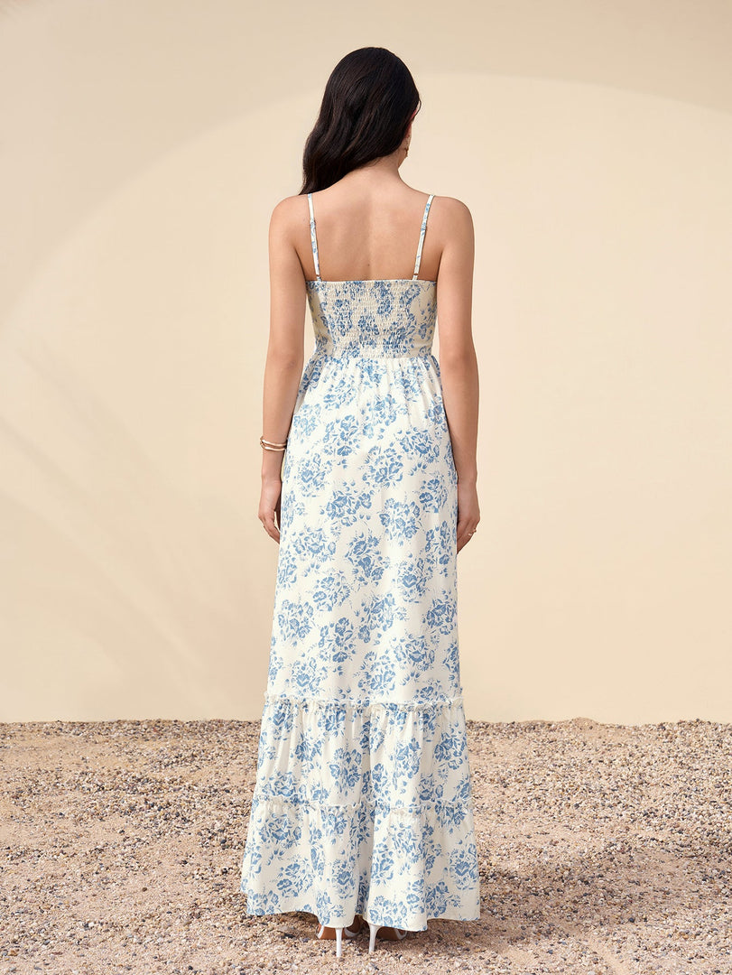 Bow Tie Front Flounce Trim Pocket Floral Print Dress | Wedding Guest Dress, Vacation Dress