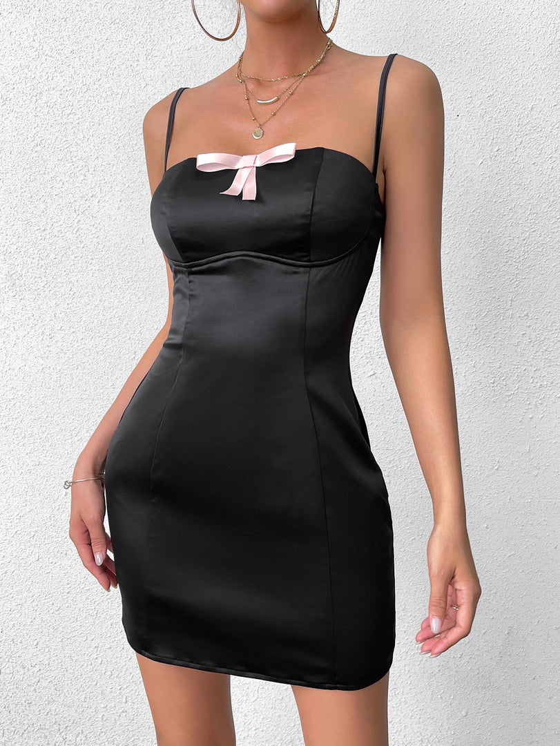 Bow Tie Front Satin Backless Cami Dress | Bridesmaid Dress, Formal Dress
