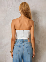 Bow Tie Front Zipper Back Asymmetrical Hem Tube Top | Formal Event Top