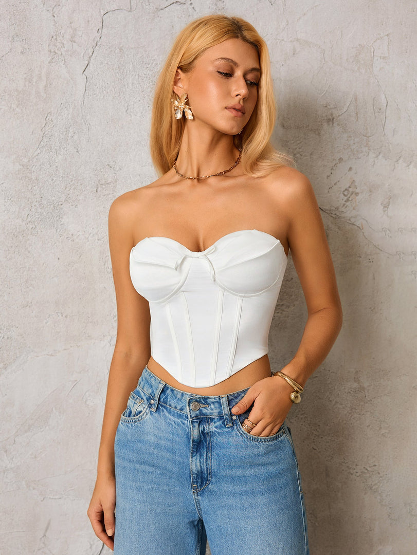 Bow Tie Front Zipper Back Asymmetrical Hem Tube Top | Formal Event Top