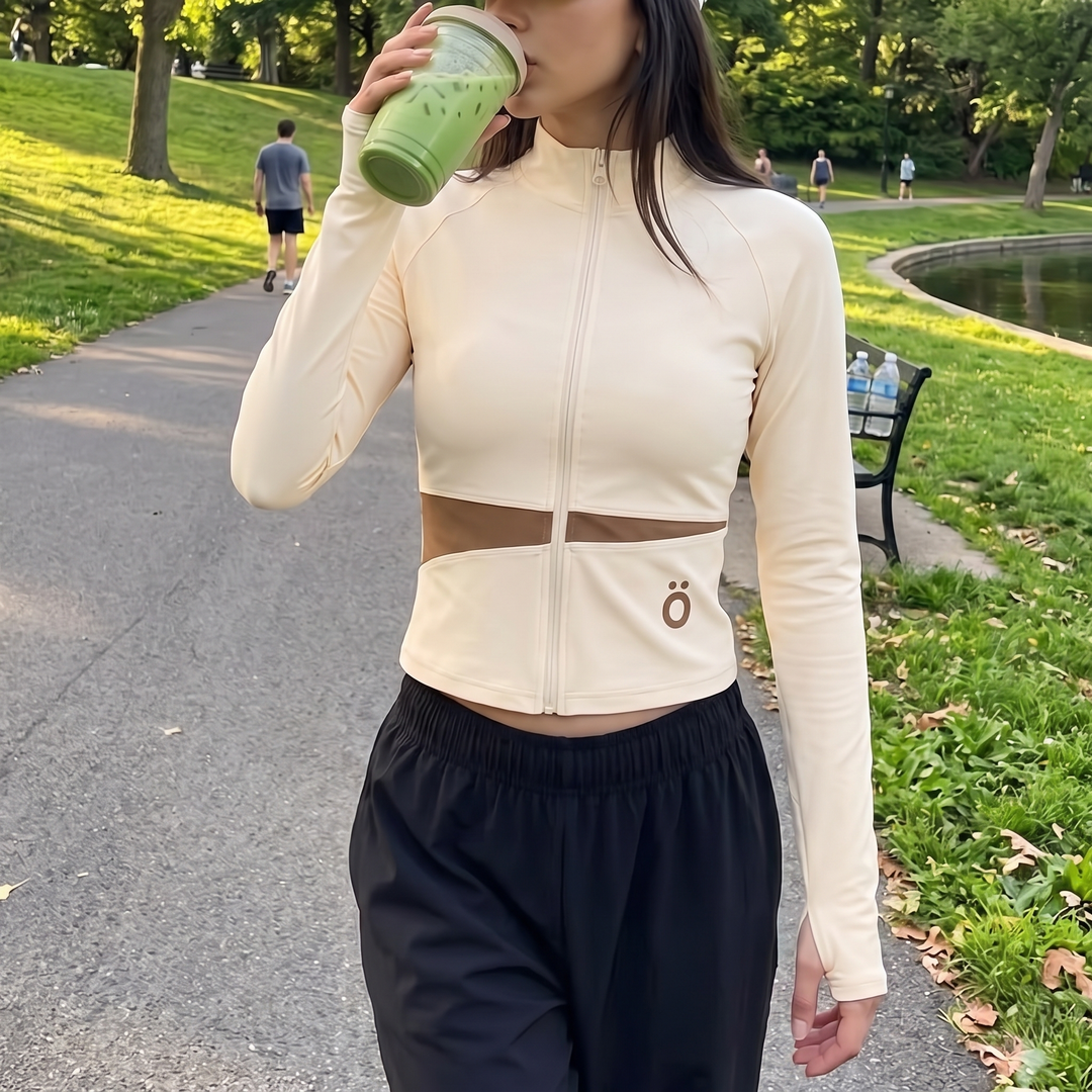 Cassia Slit Panel Yoga Jacket - In Khaki