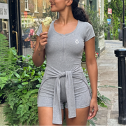 Claudia Dual-Function Cape Tie-Waist Romper